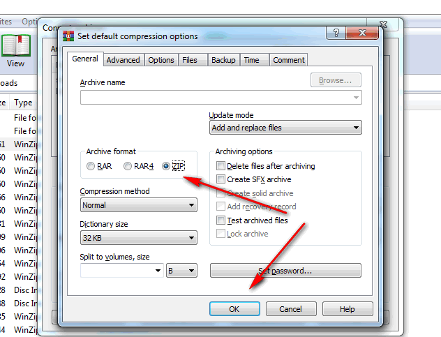 Convert RAR to ZIP file in Winrar